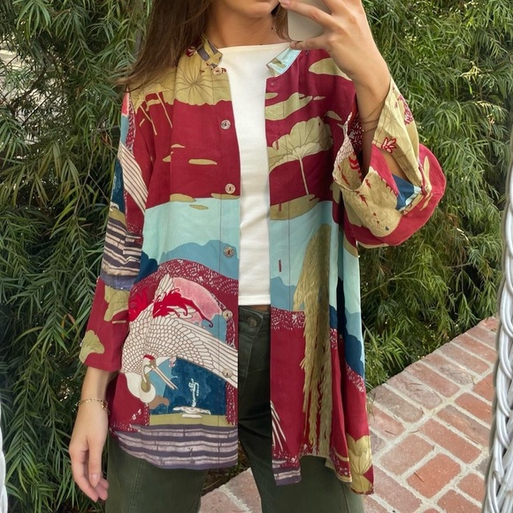 Citron Santa Marcia vintage Phoenix in red Silk Blend Kimono sz 2X - Picture 1 of 9